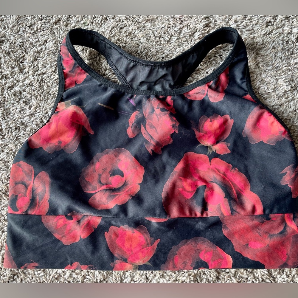 Victoria's Secret THE PLAYER RACERBACK SPORT BRA Black Bra with Red Roses Med